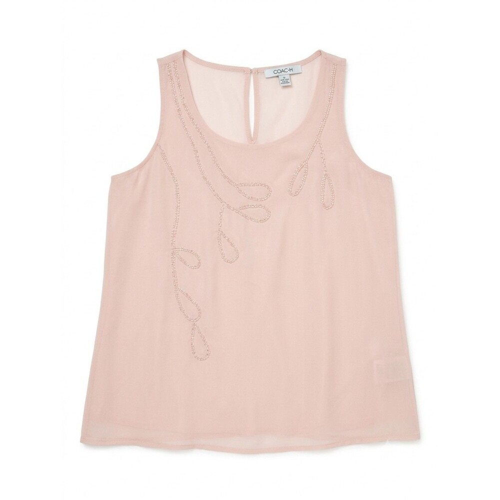 Forever 21 Womens Blush Pink Beaded Chiffon Sleeveless Tank Top Blouse Size S